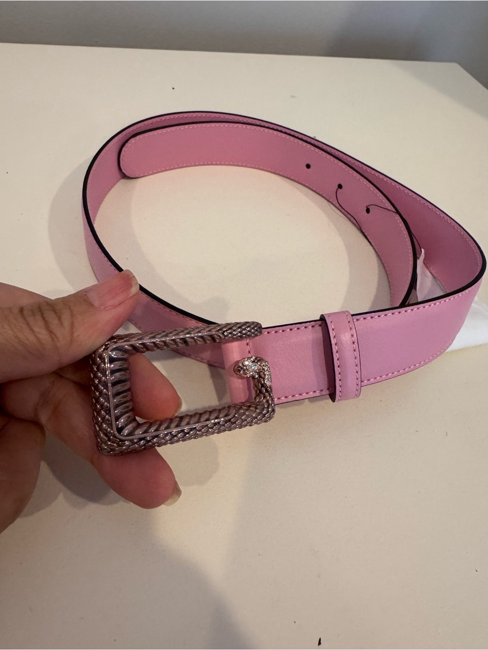 Gucci Pink Women's Leather Belt with Decorative Silver Buckle